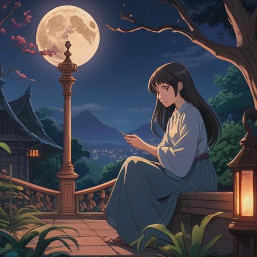 A serene night scene, a person calmly cutting their nails under the soft glow of a full moon, surrounded by gentle shadows and twinkling stars, reflecting on the spiritual significance of this practice, peaceful atmosphere, calm expression, symbolic elements like a small candle and soft breeze, 4k