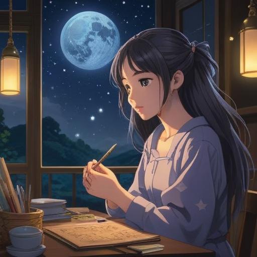A serene and mystical night scene, a person carefully cutting their nails in soft moonlight, surrounded by symbols of spirituality like stars and gentle spirits, a sense of caution in the air, ethereal shadows cast on the ground, calming atmosphere, intricate details highlighting the importance of the act, reflection on personal rituals, 4k