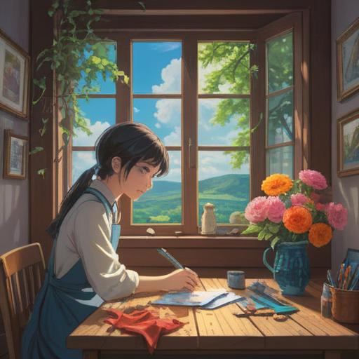A serene scene depicting a person using nail clippers, bright sunlight filtering through a window, vibrant colors, fresh flowers on the table, a sense of calm and positivity, gentle expressions, emphasis on the nail clippers, inviting atmosphere, symbolic of inviting good fortune, 4k