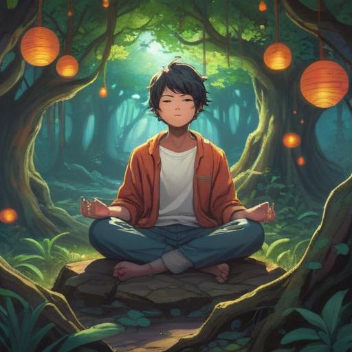 A serene and enlightening illustration, depicting a person meditating under a luminous tree, ethereal light surrounding them, symbols of harmony and balance, peaceful nature setting, soft glowing orbs representing solutions to problems, vibrant colors reflecting spiritual energy, tranquil atmosphere, 4k