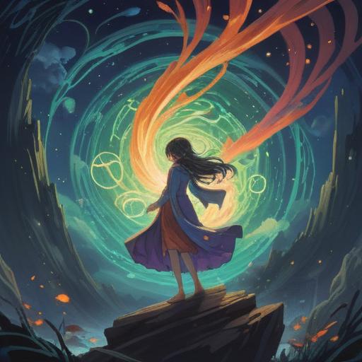 A serene and mystical illustration depicting the concept of spiritual meaning during dizziness, ethereal colors, swirling energy patterns, luminous light orbs, a figure meditating amidst a cosmic landscape, abstract representations of thoughts and emotions intertwining, tranquil yet intense atmosphere, 4k