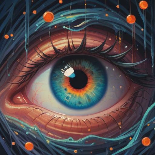 A mystical illustration depicting a person's eye with a prominent pimple at the inner corner, surrounded by swirling ethereal lights, symbolic representations of intuition and emotion, contrasting colors highlighting the significance of the pimple, an aura of spiritual awareness, serene background, gentle glow, intricate details, 4k