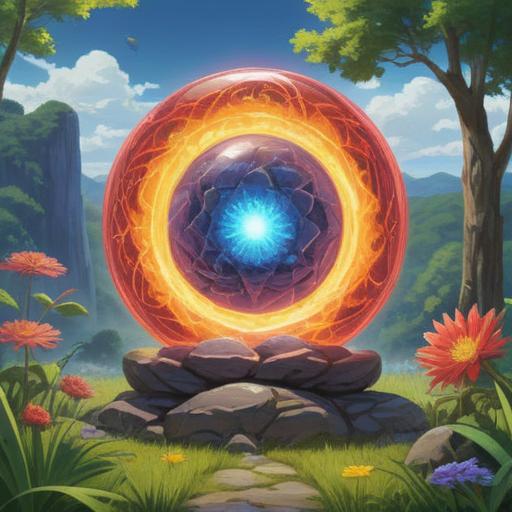 A vibrant illustration of a lucky stone radiating positive energy, surrounded by blooming flowers, a serene landscape, sunlight shining through, symbols of good fortune like four-leaf clovers and golden coins, a peaceful figure meditating nearby, evoking feelings of abundance and hope, 4k