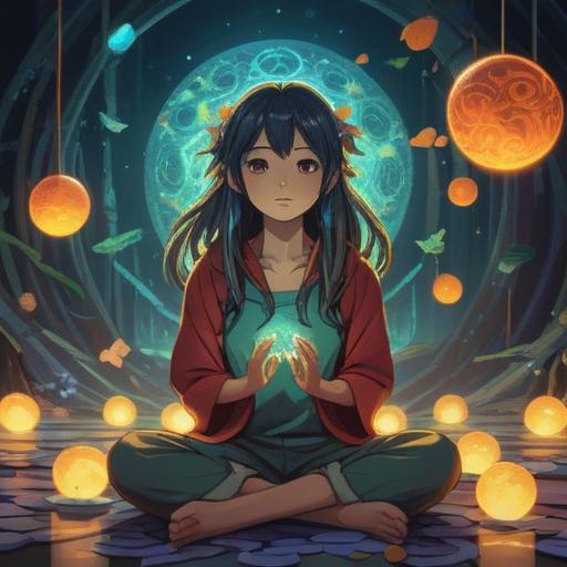 A serene digital artwork, a person in deep meditation, surrounded by glowing orbs of light, symbolic spiritual signs like feathers and butterflies in the air, ethereal colors, peaceful nature background, gentle breeze effect, inviting and calming atmosphere, 4k
