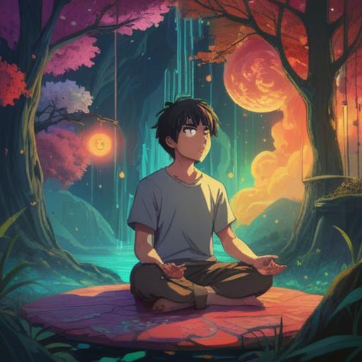 A metaphorical illustration depicting the connection between eye discharge and the inner self, a person meditating in a serene environment, gentle light illuminating their face, tears symbolizing emotional release, soft focus on the background, vibrant colors conveying inner peace, 4k