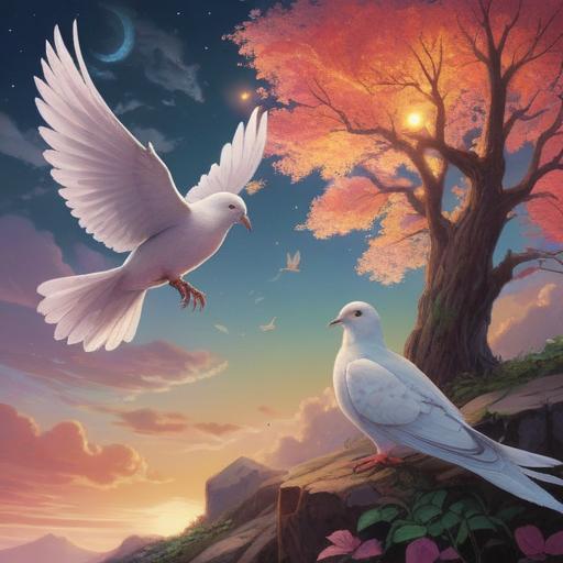 A serene scene depicting a dove appearing in front of a person, symbolic of peace and spiritual awakening, soft ethereal light surrounding the dove, reflecting tranquility and hope, a forest background with gentle sunlight filtering through the trees, emotional connection between the person and the dove, 4k