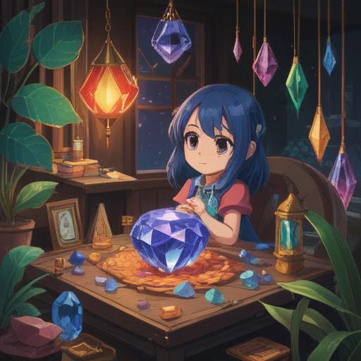 A serene still life composition, showcasing a variety of lucky crystals, soothing colors, soft natural lighting, placed around a pair of eyes with gentle swelling, subtle details highlighting the healing properties of each crystal, calming atmosphere, hints of nature in the background, high resolution