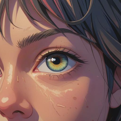 A close-up illustration of a person's face, emphasizing the under-eye wrinkles, serene expression, soft lighting, subtle spiritual aura, symbolic elements like gentle wisps of energy or glowing orbs, introspective mood, representation of wisdom and life experiences, calming color palette, artistic details in skin texture, 4k