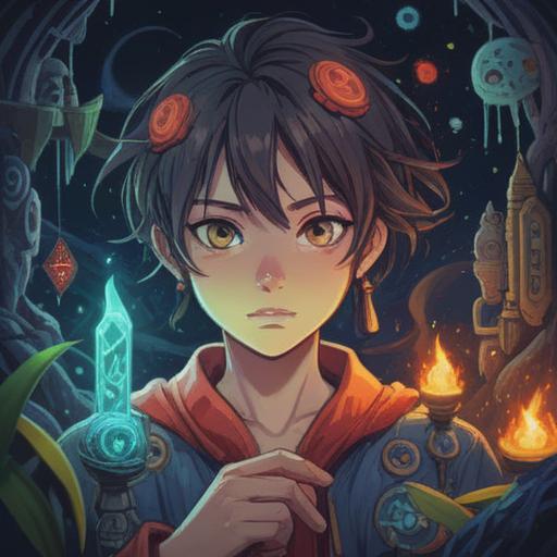 A detailed illustration of a person with a noticeable pimple near their eye, surrounded by mystical symbols, ethereal glow, representing spiritual awareness, thoughtful expression, signs of intuition, a serene and reflective atmosphere, symbolic elements like chakra symbols or healing crystals, emphasizing self-awareness and personal growth, 4k