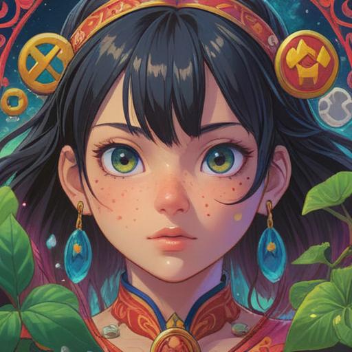 A colorful and whimsical illustration featuring a lucky charm for acne near the eye, depicting various traditional good luck symbols like a four-leaf clover, horseshoe, and a smiling cat, vibrant colors, playful design, enchanting atmosphere, details emphasizing positivity and hope, 4k