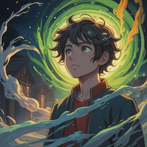 A mystical scene depicting a person experiencing pain behind their eyes, ethereal lighting, swirling energies around their head, symbolic representation of spiritual awakening, deep emotional expression, tranquil yet intense atmosphere, surreal colors, 4k