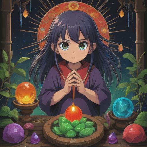 A mystical representation of spiritual lucky items for relieving eye pain, focused on an arrangement of crystals, herbs, and soothing oils, surrounded by gentle light, calming aura, ethereal atmosphere, soft pastel colors, intricate details, harmonious composition, inviting serenity, 4k