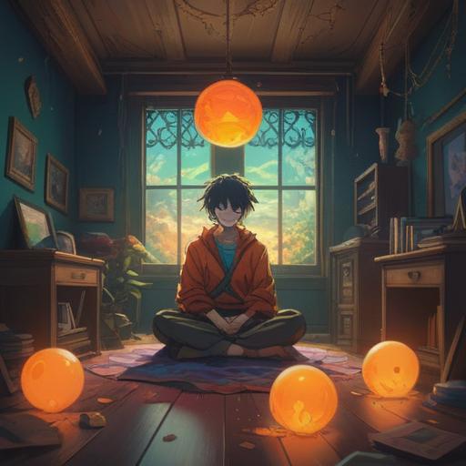 A mysterious and ethereal scene, depicting a dimly lit room filled with soft, glowing orbs, a figure sitting cross-legged in meditation, subtle hints of wispy spirits surrounding the figure, gentle light illuminating the eyes reflecting hidden truths, soft shadows creating an atmospheric depth, symbols of spirituality gently floating around, 4k
