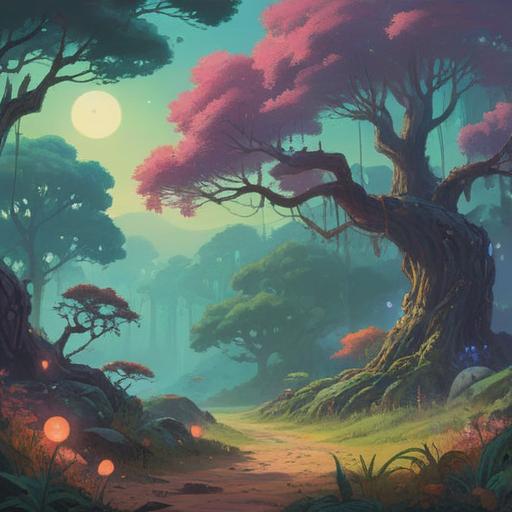 A serene spiritual landscape, ethereal light illuminating a tranquil scene, floating orbs of energy, delicate mist surrounding ancient trees, harmonious nature with vibrant colors, meditative figure in lotus pose, cosmic elements in the sky, soothing atmosphere, zen-inspired design, 4k