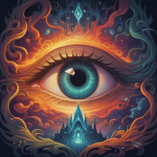 A serene illustration depicting a mystical eye surrounded by ethereal light, symbolizing spiritual awakening, an aura of healing energy, intricate patterns representing inner vision, a tranquil environment with soft colors and harmonious shapes, conveying a deep connection to spirituality and intuition, 4k