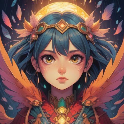 A serene illustration of a person with large eyes, surrounded by ethereal symbols like feathers and crystals, glowing spirit animals, soft light emanating from their hands, mystical forest background, a feeling of connection to the universe, vibrant energy, spiritual awakening, 4k