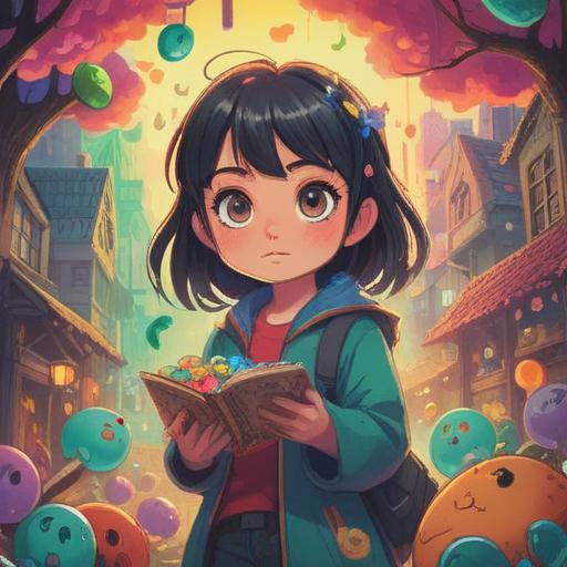 A whimsical scene showcasing a character with oversized eyes engaging in a lucky action, vibrant colors, sparkling atmosphere, surrounded by lucky charms and symbols, cheerful expression, playful interaction with the environment, emphasizing the unique eye characteristics, bright and lively setting, enchanting details, 4k