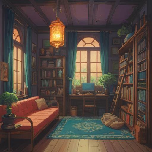 A collection of essential items for refreshing the mind, calming environment, cozy space with soft lighting, tranquil colors, meditation tools like a cushion and candles, soothing teas, a relaxing book, nature elements such as plants, inviting atmosphere, encouraging mindfulness, 4k