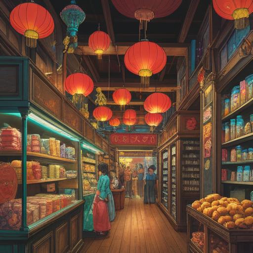 A conceptual illustration depicting the idea of new fortune emerging from sold-out items, a bustling marketplace with empty shelves, vibrant customer reactions, an imaginative representation of luck, whimsical elements like a four-leaf clover, a bright and optimistic atmosphere, 4k
