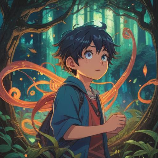 A serene illustration depicting a person with itchy eyes, surrounded by swirling colorful energy, soft light filtering through trees, mystical symbols floating in the air, a calming forest background, a sense of awareness and intuition, vibrant yet soothing color palette, harmonious atmosphere, 4k