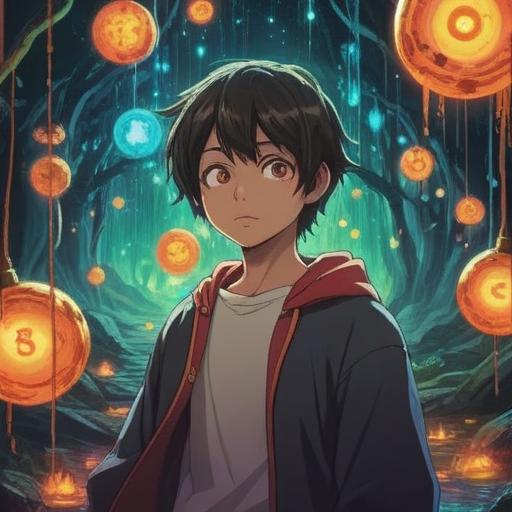 A serene scene depicting a person with sparkling eyes, surrounded by a vibrant aura, magical light orbs floating around, embodying spiritual energy, tranquil nature backdrop with lush greenery, gentle sunlight filtering through trees, warm and uplifting atmosphere, expressive facial features conveying joy and enlightenment, 4k