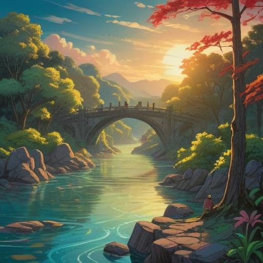 A serene landscape depicting the spiritual essence of individuals born on a Thursday, symbols of wisdom and prosperity, a tranquil river flowing under a vibrant sky, gentle sunlight illuminating lush greenery, ethereal motifs representing abundance and enlightenment, harmonious atmosphere, tranquil energy, 4k