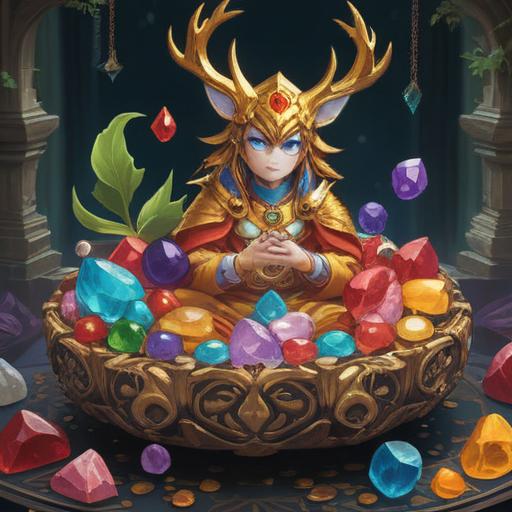 A vibrant illustration showcasing lucky items for those born on Thursday, featuring a collection of colorful gemstones, golden talismans, and nature-inspired motifs, set against a serene background of a Thursday morning sky, embodying positivity and good fortune, with intricate details, 4k