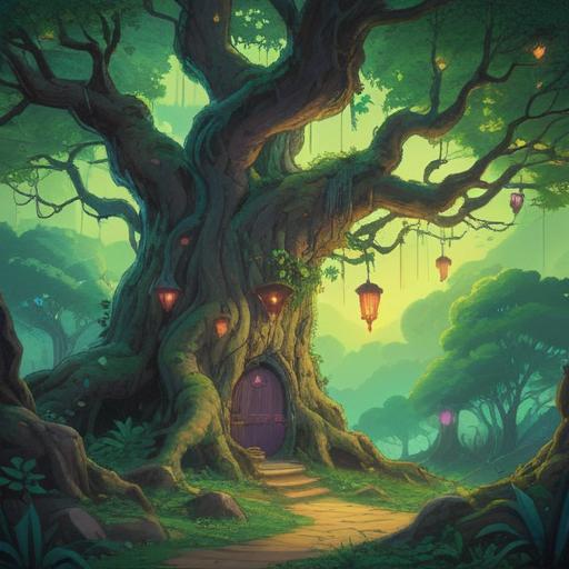 A magical illustration showcasing a lucky charm to enhance the energy of trees, vibrant green hues, intricate details of the charm with natural elements, surrounded by lush forests and majestic trees, sunlight filtering through leaves, peaceful atmosphere, harmony with nature, 4k