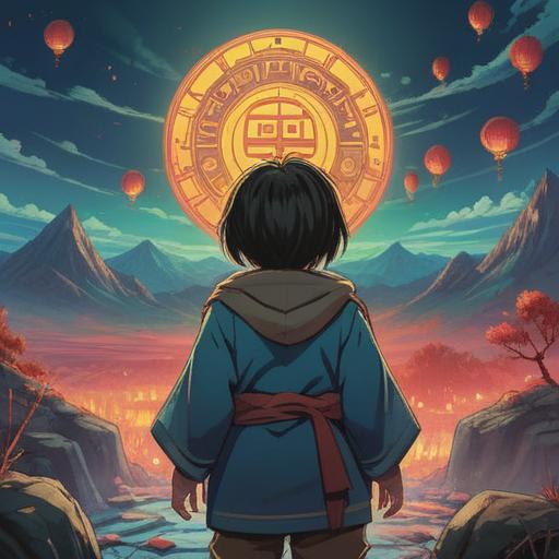 A serene and mystical scene, a child's back showing a prominent Mongolian spot, surrounded by ethereal light, symbols of spiritual guidance floating in the air, soft glowing orbs representing intuition, a gentle backdrop of a tranquil landscape, hinting at deeper meanings, 4k