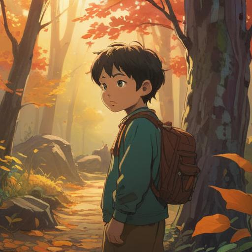 A serene scene depicting a child with a Mongolian spot on their back, soft golden sunlight filtering through trees, gentle breeze rustling leaves, a wise elder sitting nearby, exchanging knowing glances and smiles, symbolic representation of communication and understanding, a backdrop of lush nature, peaceful atmosphere, 4k