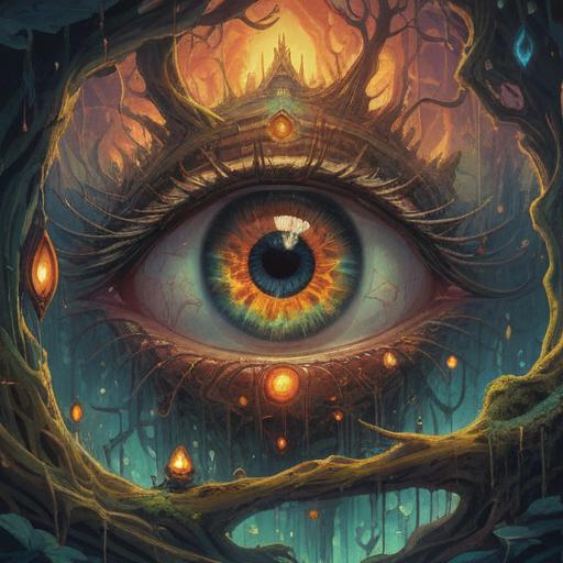 A compelling and thought-provoking illustration depicting the spiritual symbolism of retinal detachment, abstract representation of the eye and light, ethereal elements suggesting awakening and transformation, contrasting themes of separation and unity, vibrant colors intertwined with darkness, surreal landscape illustrating clarity and obscurity, emotional depth and introspection, 4k