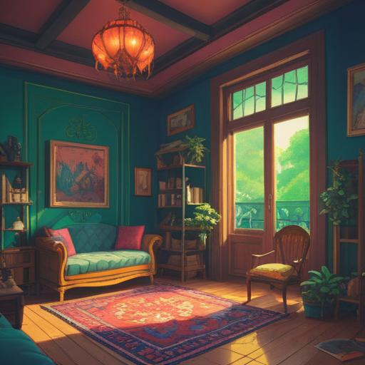 A serene, spiritual room transformation scene, calming colors, subtle energy flow, symbols of change and transformation, open windows with gentle breezes, plants symbolizing growth, soft lighting creating a tranquil atmosphere, hints of intuitive messages, inviting space for reflection and renewal, 4k