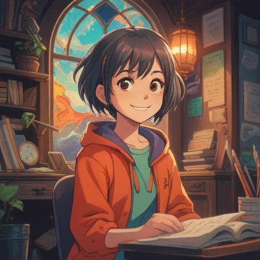 A cheerful young professional reflecting on their journey after a challenging job interview, smiling confidently, surrounded by inspirational quotes, a bright and hopeful office environment, hints of resumes and job postings in the background, warm color palette, conveying resilience and optimism, 4k