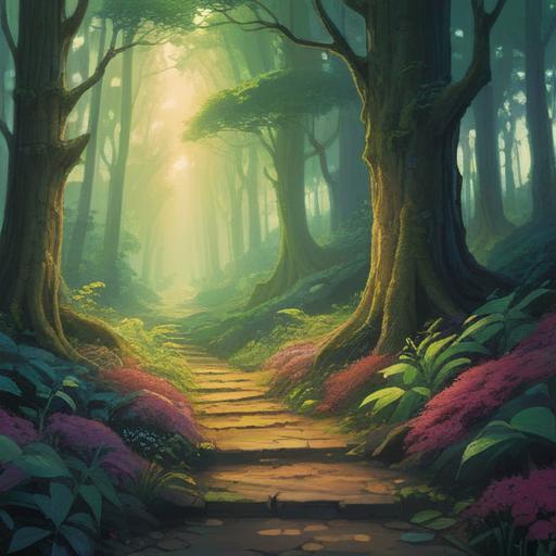 A mystical scene depicting a pathway through a serene forest, ethereal light filtering through the trees, symbols of guidance appearing along the path, a gentle mist enveloping the surroundings, vibrant greenery, an air of tranquility, spiritual elements like orbs of light and soft glows, inviting atmosphere, sense of discovery and intuition, 4k