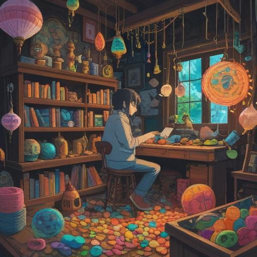 A whimsical illustration of a person discovering a collection of lucky items, vibrant colors, enchanting atmosphere, varied lucky charms like a four-leaf clover, horseshoe, and a rabbit's foot, surrounded by soft glowing light, expressions of joy and relief, detailed background with nature elements, inviting and uplifting scene, 4k