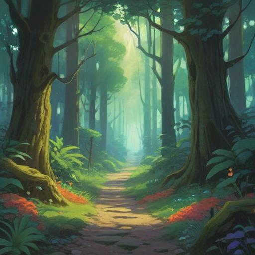 A serene landscape depicting a peaceful path through a lush forest, soft light filtering through the trees, a sense of calm and introspection, a traveler pausing at a fork in the road, signs indicating choices ahead, gentle reflections in a nearby stream, symbolic representations of guidance and intuition, spiritual symbols subtly integrated into the scenery, 4k