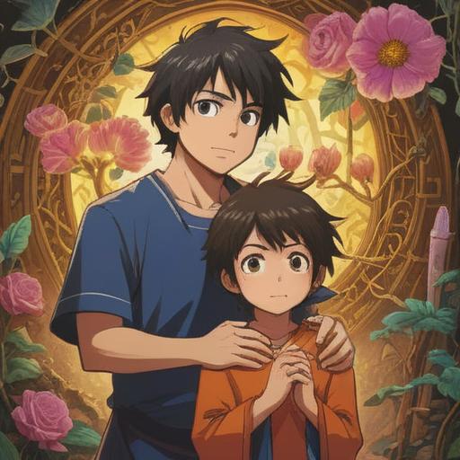 A serene illustration depicting the spiritual essence of a son-in-law adoption, harmonious family bonds, intertwined destinies, symbolic representations of unity, cultural traditions, deep emotional connections, light emanating from the family, peaceful outdoor setting, 4k