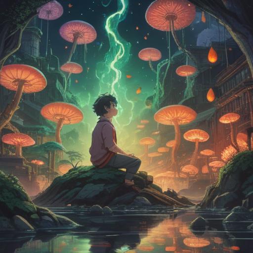 A thought-provoking scene depicting a man contemplating the choice of becoming a muko-yoshi, surrounded by ethereal spiritual symbols, a gentle light illuminating the path ahead, deep emotional expression on his face, a blend of traditional and modern elements, serene environment, nature in the background, hints of family connections and responsibilities, 4k