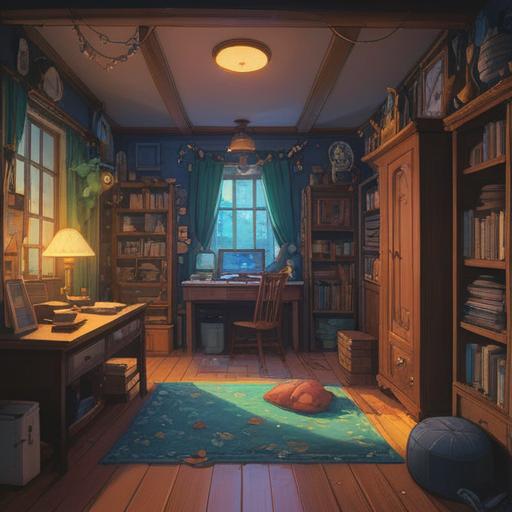 A serene scene depicting an individual in a peaceful room, surrounded by scattered items and clutter, a soft glow illuminating the space, symbolic representation of inner turmoil turning into clarity, a sense of release and renewal as they begin to organize, ethereal elements suggesting spiritual awakening, subtle colors blending harmoniously, an atmosphere of calmness and introspection, 4k