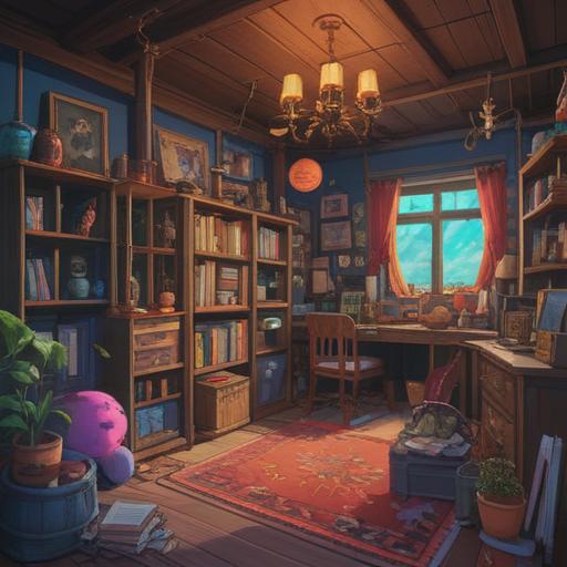 A cluttered room filled with various items, vibrant colors, a person feeling an overwhelming urge to tidy up, mystical symbols in the air, a glowing aura representing spiritual signs, ethereal light, thoughtful expression on the person's face, sense of urgency, harmonious balance between chaos and order, 4k