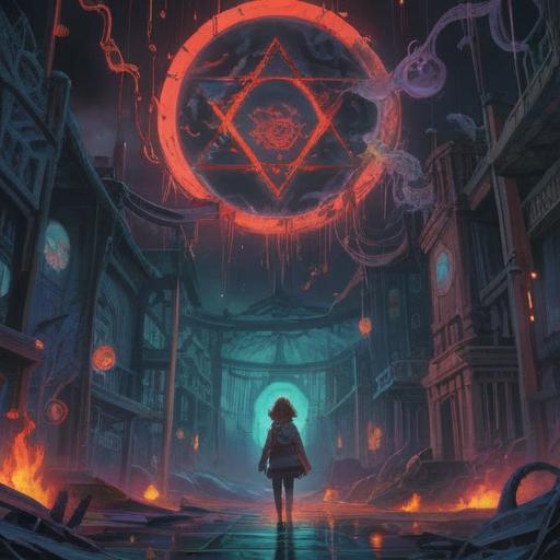 A surreal illustration depicting spiritual bad signs obstructing the achievement of a void state, ominous shadows lurking, intricate symbols representing negativity, ethereal barriers blocking light, a contrasting serene void in the background, mystical creatures symbolizing distraction, deep color contrasts, enigmatic atmosphere, 4k