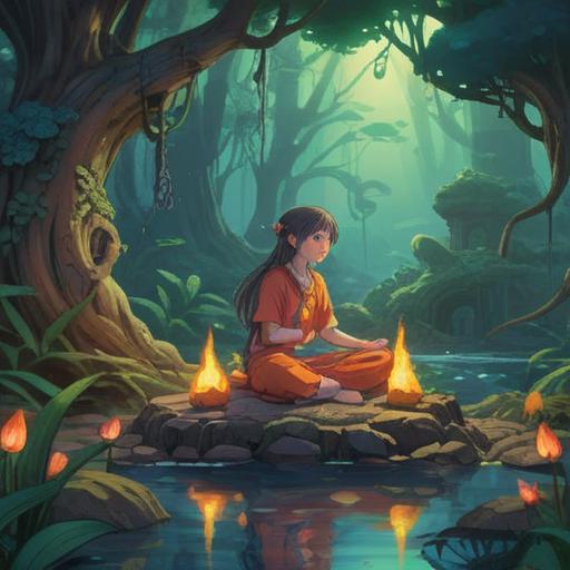 A mystical scene depicting the spiritual significance of finding lost items, ethereal light illuminating the scene, a serene figure meditating amidst nature, surrounded by shimmering orbs symbolizing lost things, trees whispering secrets, gentle mist creating an otherworldly atmosphere, sense of peace and enlightenment, intricate details, vibrant colors, 4k