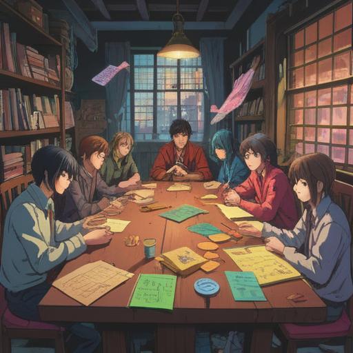 A visually engaging illustration of a brainstorming session, diverse group of people collaborating around a large table, colorful sticky notes scattered, charts and graphs on a digital screen, vibrant and dynamic atmosphere, focused expressions, clear communication, modern office environment, high resolution