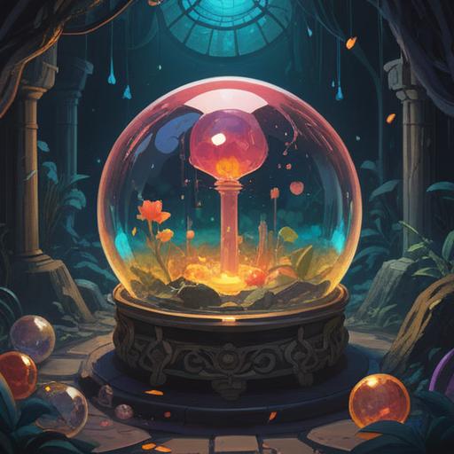 A mystical and serene scene, featuring a crystal orb surrounded by floating, glowing items like keys and coins, delicate sparkles in the air, calming pastel colors, an ethereal background of soft clouds and gentle light, symbolizing fortune and spirituality, inviting atmosphere, harmonious balance, 4k