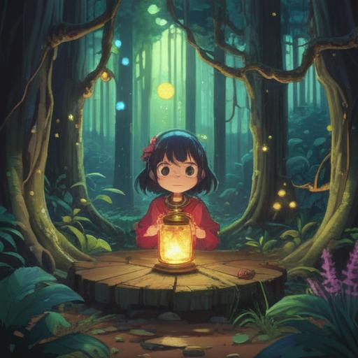 A whimsical illustration of a lost lucky item being discovered, vibrant colors, an enchanting forest setting, sparkling light beams, a surprised character, intricate details on the lucky item, a sense of joy and wonder, magical atmosphere, 4k