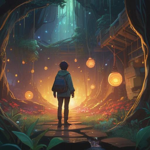 A serene and ethereal scene depicting a person joyfully discovering a lost item, soft beams of light illuminating the object, surrounded by a mystical forest, lush greenery, glowing orbs floating in the air, a sense of awakening and connection to the universe, vibrant colors, enchanting atmosphere, high-resolution detail