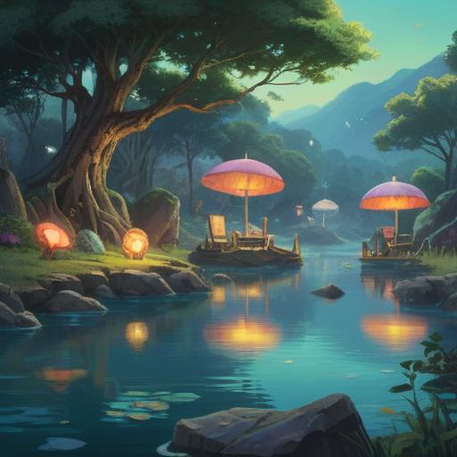 A serene landscape depicting the essence of lost items and their spiritual significance, ethereal glow, floating objects symbolizing memories, a tranquil river reflecting the sky, subtle light beams breaking through the trees, peaceful ambiance, a sense of nostalgia and reflection, beautifully detailed elements representing the connection to the past, 4k