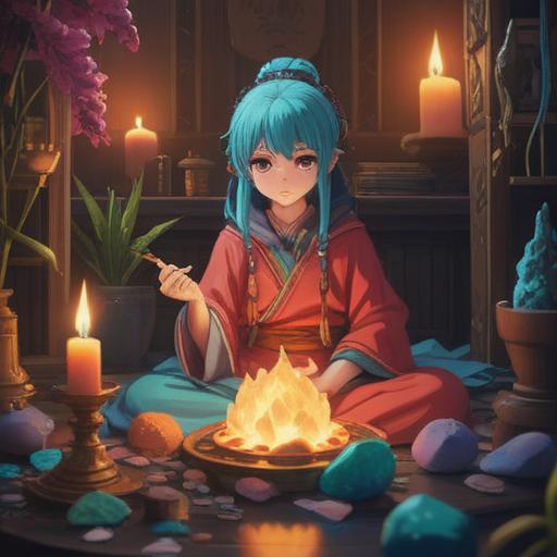 A serene and tranquil scene featuring a collection of spiritual items for maintaining inner peace, softly glowing crystals, a calming incense burner with smoke drifting, a delicate meditation cushion, a gentle water fountain, lush greenery in the background, warm lighting, inviting atmosphere, harmonious design, 4k