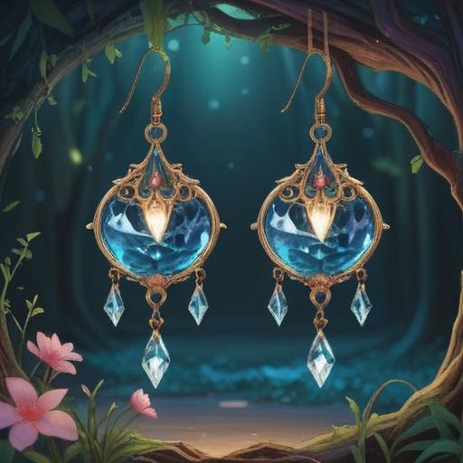 A mystical scene depicting a pair of lost earrings glowing softly in a serene environment, surrounded by ethereal light and floating sparkles, representing a positive spiritual sign, tranquil nature elements, gentle breeze, sense of hope and discovery, dreamlike atmosphere, 4k
