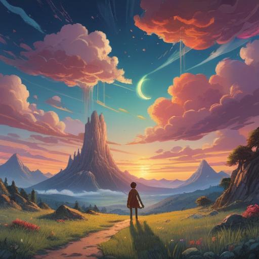 A surreal dreamscape featuring a serene reunion with a long-lost friend, ethereal colors, wispy clouds, soft glowing light, enchanting background scenery, gentle expressions on faces, vivid memories visualized, symbolic elements representing hope and nostalgia, 4k